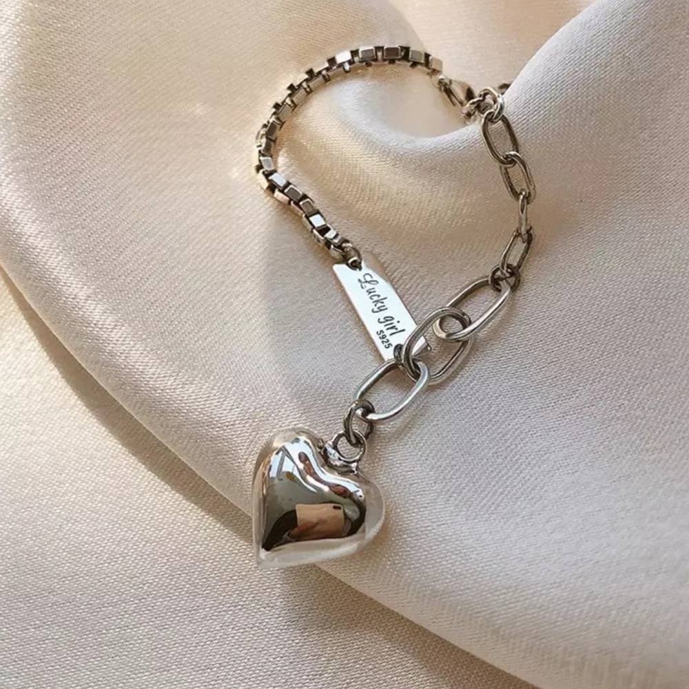 NEW 925 STERLING SILVER HEART BRACELET, NICE BRACELET, CUTE BRACELET - Picture 3 of 7